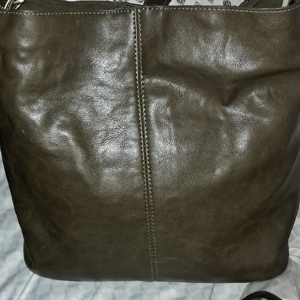 Olive Green Leather Tote Bag